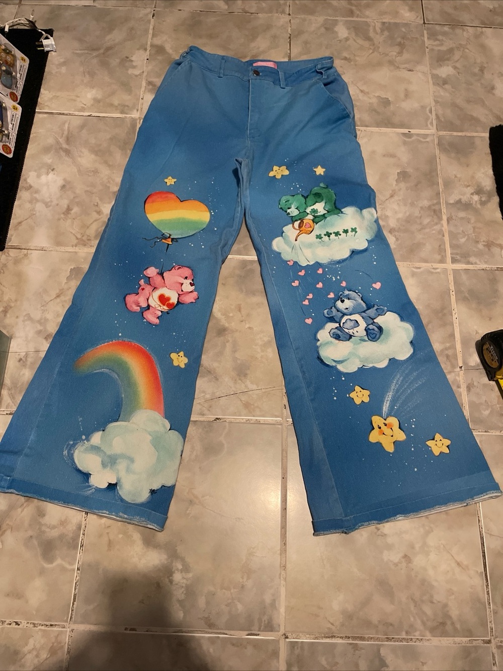 Dolls Kill X Care Bears Denim High Rise High Wide Flare Leg Pants SZ M Women’s